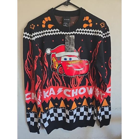 Disney Pixar Small Cars Lightning McQueen Ugly Christmas Sweater pullover NEW - Picture 1 of 6